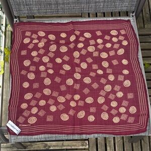Liz Claiborne 100% Silk Red Scarf with Spiral and Square Patterns